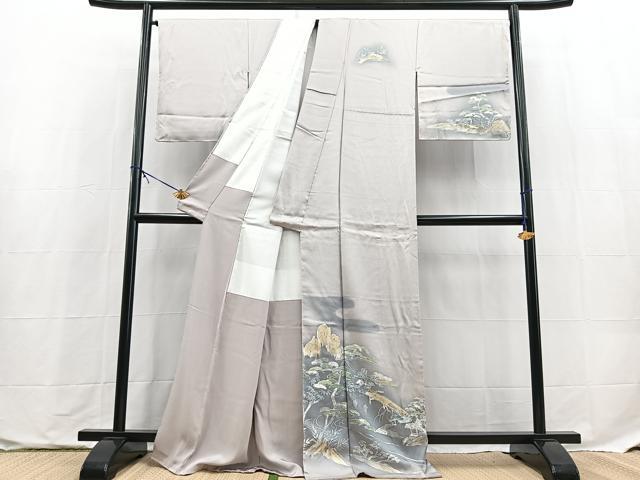 平和屋着物■訪問着　渡り橋風景文　暈し染め　正絹　逸品　BAAX9757yc