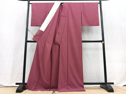平和屋着物●色無地　胴抜き仕立て　浅蘇芳色　洗える着物　BAAX9767yc