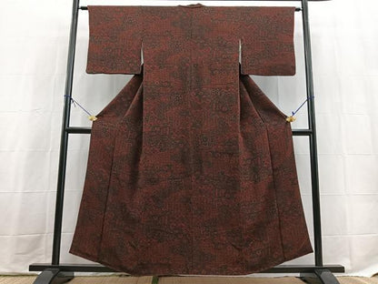 平和屋着物■上質な小紋　切嵌更紗花文　鬼しぼ縮緬　正絹　逸品　BAAX9742yc