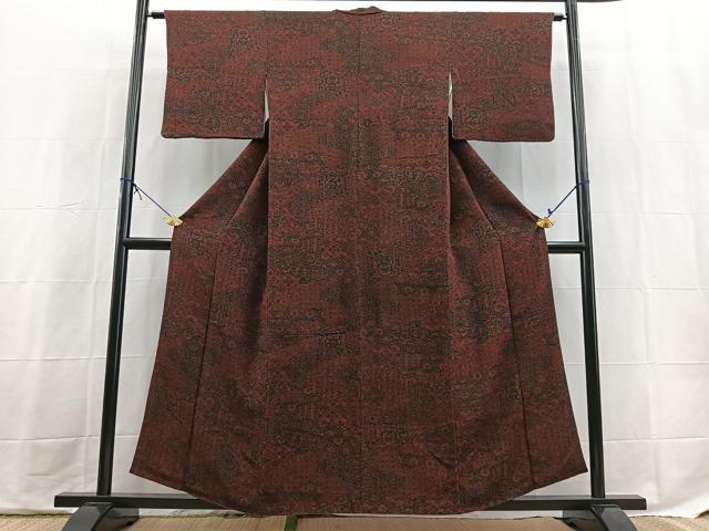 平和屋着物■上質な小紋　切嵌更紗花文　鬼しぼ縮緬　正絹　逸品　BAAX9742yc