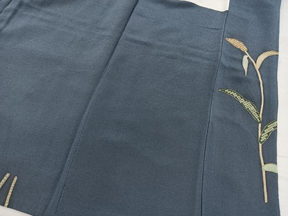 平和屋着物●訪問着　刺繍　休み鳥草葉文　金彩　鬼しぼ縮緬　正絹　逸品　BAAX9778yc