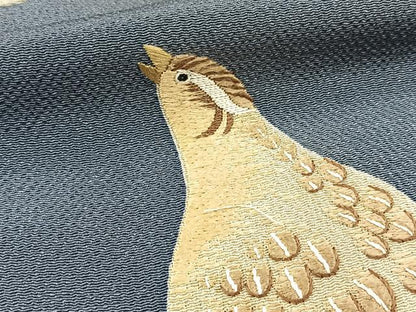 平和屋着物●訪問着　刺繍　休み鳥草葉文　金彩　鬼しぼ縮緬　正絹　逸品　BAAX9778yc