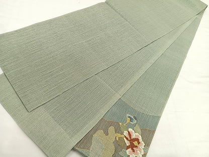 平和屋着物＊夏物　太鼓柄袋帯　すくい織　草花文　金銀糸　正絹　逸品　BAAX7858hv