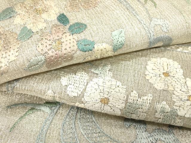 平和屋着物＊夏物　絽刺し　区限刺繍　総刺繍　太鼓柄袋帯　流水花文　金銀糸　正絹　逸品　DABH7759fe