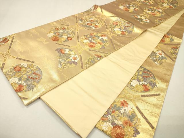 平和屋着物▼六通柄袋帯　唐織　天井花の丸　金糸　正絹　逸品　DABH7768fe