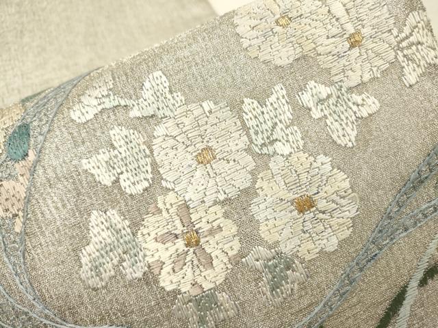 平和屋着物＊夏物　絽刺し　区限刺繍　総刺繍　太鼓柄袋帯　流水花文　金銀糸　正絹　逸品　DABH7759fe