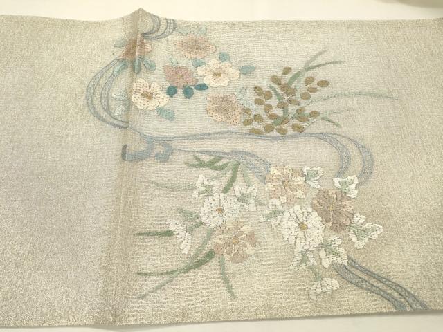 平和屋着物＊夏物　絽刺し　区限刺繍　総刺繍　太鼓柄袋帯　流水花文　金銀糸　正絹　逸品　DABH7759fe