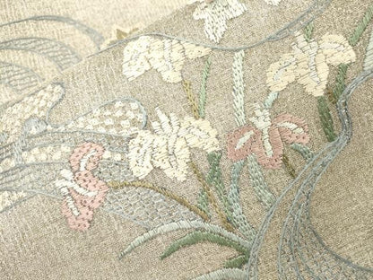 平和屋着物＊夏物　絽刺し　区限刺繍　総刺繍　太鼓柄袋帯　流水花文　金銀糸　正絹　逸品　DABH7759fe