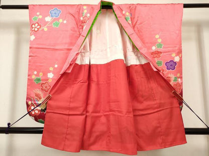 平和屋着物[]七五三　女の子　３歳　祝着　三つ身　飛鶴御所車文　枝梅　暈し染め　金彩　DABH5278ea