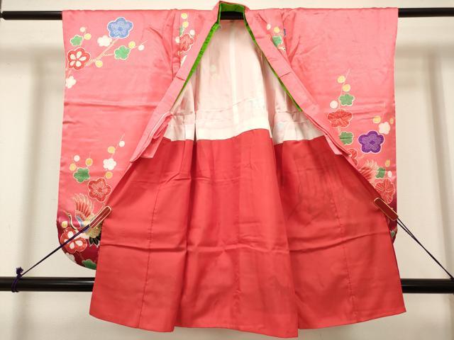 平和屋着物[]七五三　女の子　３歳　祝着　三つ身　飛鶴御所車文　枝梅　暈し染め　金彩　DABH5278ea