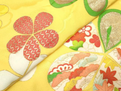 平和屋着物[]七五三　女の子　７歳　祝着　四つ身　駒刺繍　舞花文　金彩　DABH5277ea