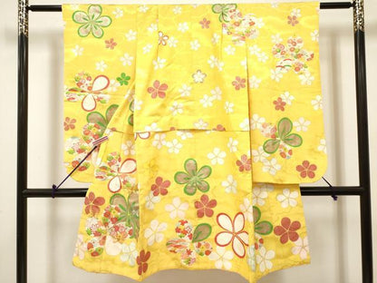平和屋着物[]七五三　女の子　７歳　祝着　四つ身　駒刺繍　舞花文　金彩　DABH5277ea