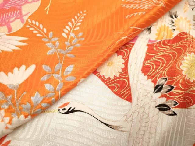 平和屋着物[]七五三　女の子　７歳　祝着　四つ身　駒刺繍　道長飛鶴花文　金彩　DABH5280ea