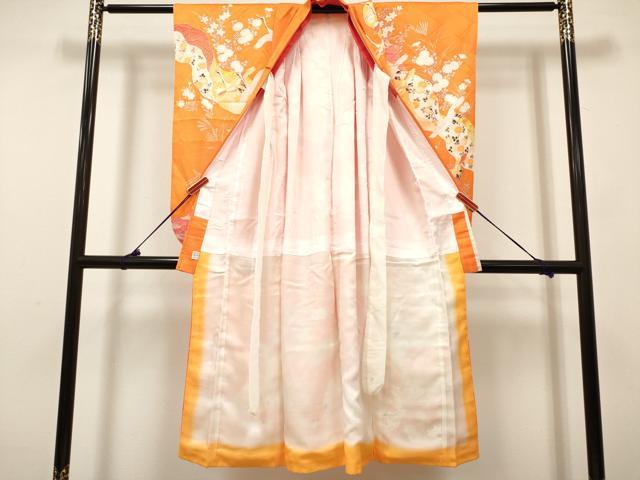 平和屋着物[]七五三　女の子　７歳　祝着　四つ身　駒刺繍　道長飛鶴花文　金彩　DABH5280ea