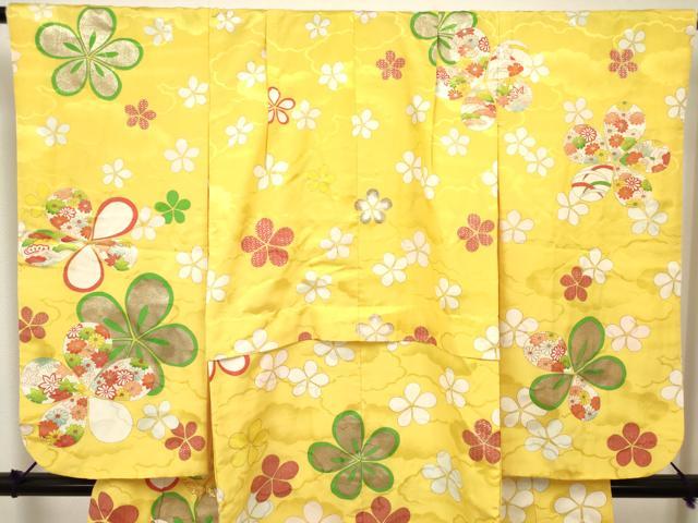 平和屋着物[]七五三　女の子　７歳　祝着　四つ身　駒刺繍　舞花文　金彩　DABH5277ea