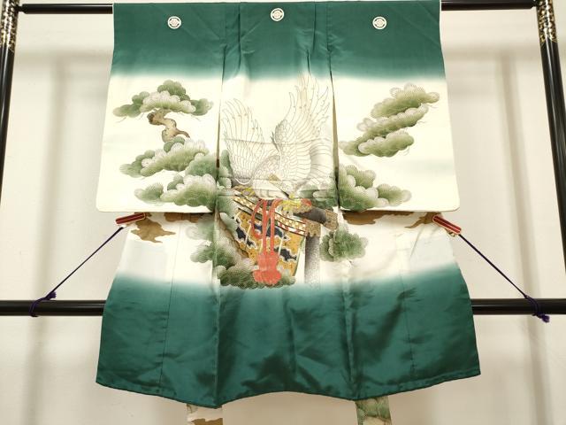 平和屋着物[]お宮参り　男の子　祝着　産着　初着　のしめ　刺繍　鷹　鷲　老松　几帳　暈し染め　金彩　逸品　DABH5288ea