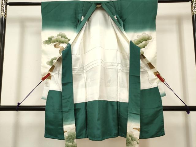 平和屋着物[]お宮参り　男の子　祝着　産着　初着　のしめ　刺繍　鷹　鷲　老松　几帳　暈し染め　金彩　逸品　DABH5288ea