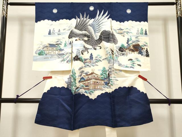 平和屋着物[]お宮参り　男の子　祝着　産着　初着　のしめ　鷹　鷲　風景笠松文　逸品　DABH5290ea