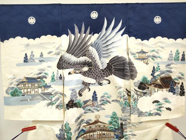 平和屋着物[]お宮参り　男の子　祝着　産着　初着　のしめ　鷹　鷲　風景笠松文　逸品　DABH5290ea
