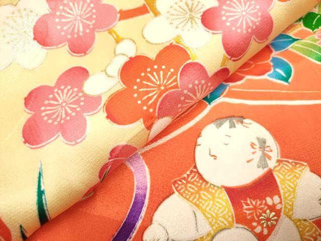 平和屋着物[]お宮参り　女の子　祝着　産着　初着　のしめ　飾花文　童子遊び　暈し染め　金彩　逸品　未使用　DABH5301ea