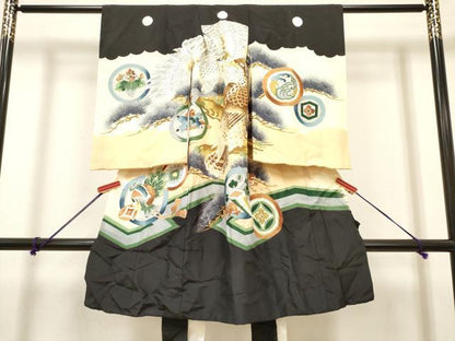 平和屋着物[]お宮参り　男の子　祝着　産着　初着　のしめ　駒刺繍　鷹　鷲　笠松　家紋散らし　逸品　DABH5296ea