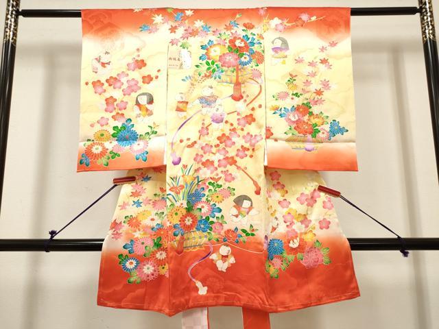 平和屋着物[]お宮参り　女の子　祝着　産着　初着　のしめ　飾花文　童子遊び　暈し染め　金彩　逸品　未使用　DABH5301ea