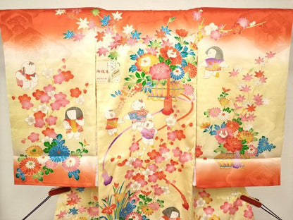 平和屋着物[]お宮参り　女の子　祝着　産着　初着　のしめ　飾花文　童子遊び　暈し染め　金彩　逸品　未使用　DABH5301ea