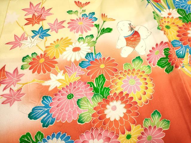 平和屋着物[]お宮参り　女の子　祝着　産着　初着　のしめ　飾花文　童子遊び　暈し染め　金彩　逸品　未使用　DABH5301ea