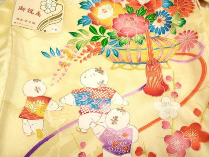 平和屋着物[]お宮参り　女の子　祝着　産着　初着　のしめ　飾花文　童子遊び　暈し染め　金彩　逸品　未使用　DABH5301ea