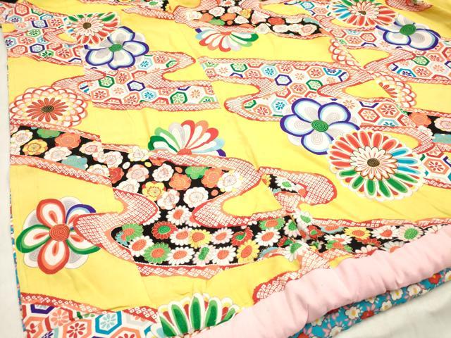 平和屋着物[]七五三　女の子　７歳　祝着　四つ身　流水花文　ふき綿仕立て　DABH5340ea
