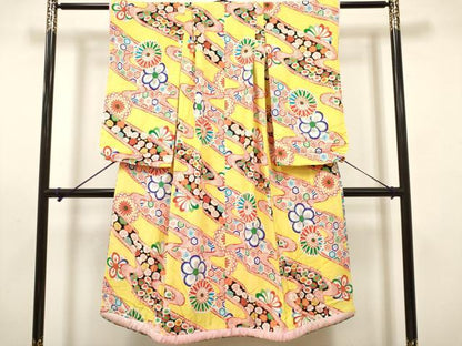 平和屋着物[]七五三　女の子　７歳　祝着　四つ身　流水花文　ふき綿仕立て　DABH5340ea