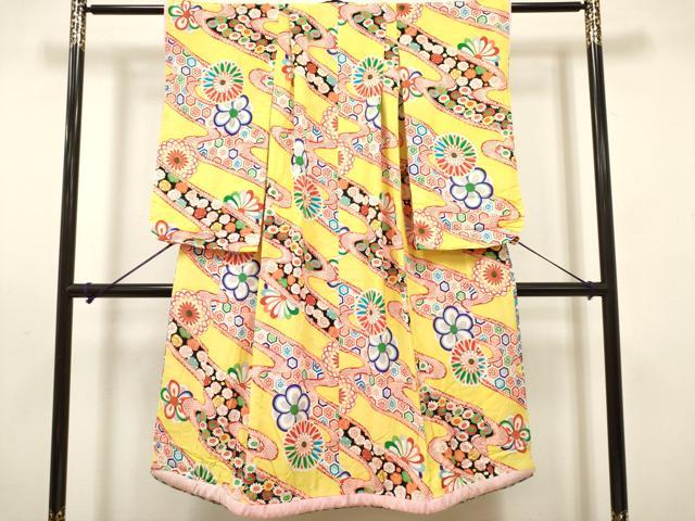 平和屋着物[]七五三　女の子　７歳　祝着　四つ身　流水花文　ふき綿仕立て　DABH5340ea
