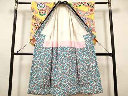 平和屋着物[]七五三　女の子　７歳　祝着　四つ身　流水花文　ふき綿仕立て　DABH5340ea