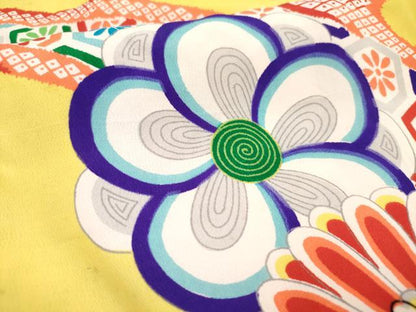 平和屋着物[]七五三　女の子　７歳　祝着　四つ身　流水花文　ふき綿仕立て　DABH5340ea