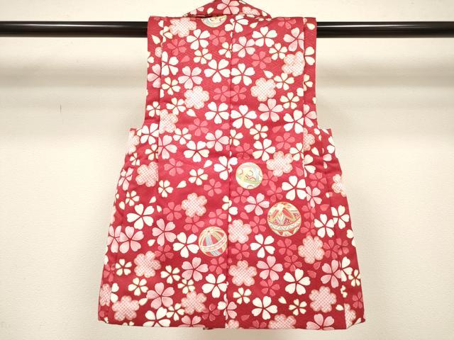 平和屋着物[]女の子　子供　被布　鞠桜文　金彩　DABH5358ea