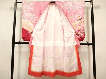 平和屋着物[]七五三　女の子　７歳　祝着　四つ身　駒刺繍　鞠舞桜文　暈し染め　金彩　逸品　DABH5356ea