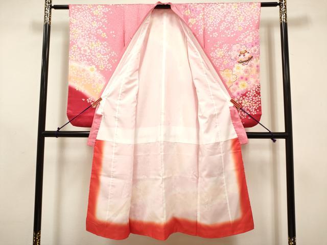 平和屋着物[]七五三　女の子　７歳　祝着　四つ身　駒刺繍　鞠舞桜文　暈し染め　金彩　逸品　DABH5356ea