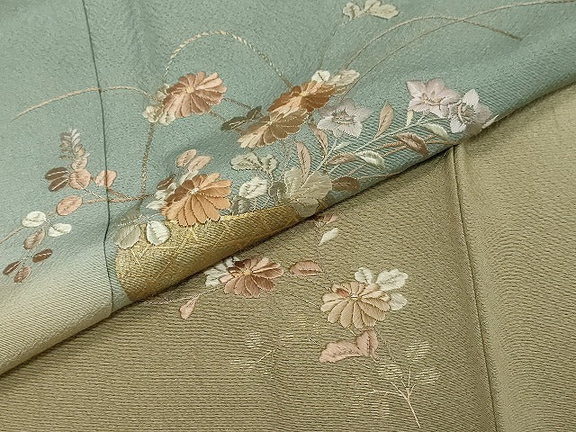 平和屋着物●訪問着　総刺繍　花籠文　暈し染め　金彩　正絹　逸品　DABI2494ud