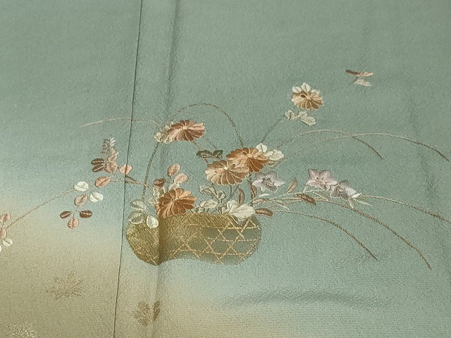 平和屋着物●訪問着　総刺繍　花籠文　暈し染め　金彩　正絹　逸品　DABI2494ud