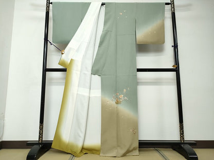 平和屋着物●訪問着　総刺繍　花籠文　暈し染め　金彩　正絹　逸品　DABI2494ud