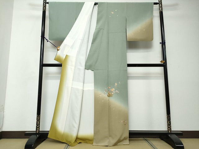 平和屋着物●訪問着　総刺繍　花籠文　暈し染め　金彩　正絹　逸品　DABI2494ud