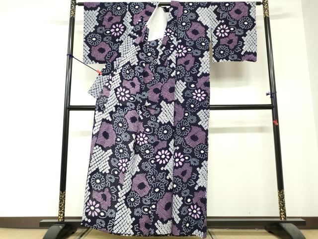 平和屋着物∴夏物　浴衣　有松鳴海絞り　花繋ぎ　綿　逸品　DABI3477cd