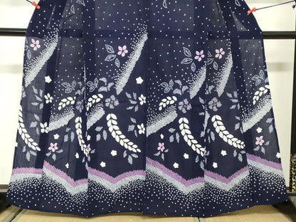 平和屋着物∴夏物　訪問着・浴衣兼用　有松鳴海絞り　絵羽浴衣　舞花文　綿　逸品　DABI3475cd