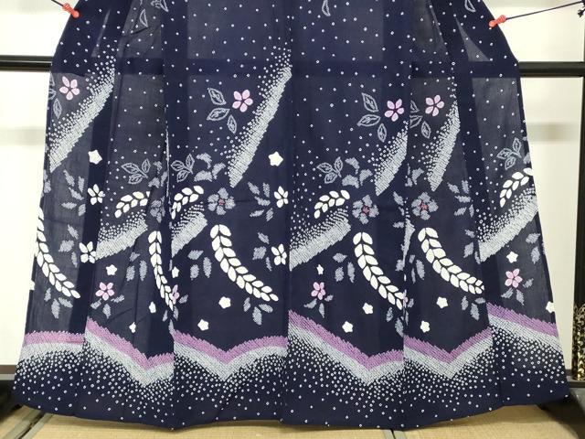 平和屋着物∴夏物　訪問着・浴衣兼用　有松鳴海絞り　絵羽浴衣　舞花文　綿　逸品　DABI3475cd