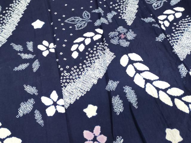 平和屋着物∴夏物　訪問着・浴衣兼用　有松鳴海絞り　絵羽浴衣　舞花文　綿　逸品　DABI3475cd