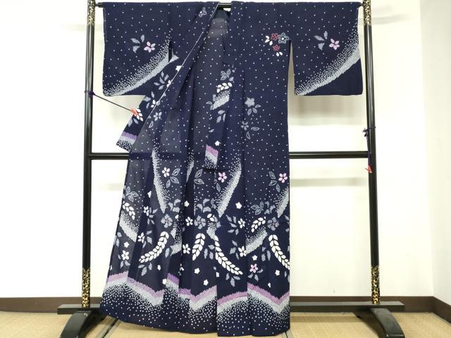 平和屋着物∴夏物　訪問着・浴衣兼用　有松鳴海絞り　絵羽浴衣　舞花文　綿　逸品　DABI3475cd