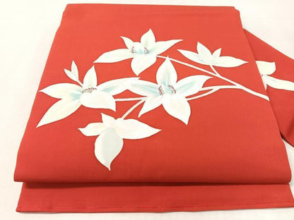 平和屋着物●塩瀬　九寸名古屋帯　手描き　枝花文　正絹　逸品　CABK4586vp