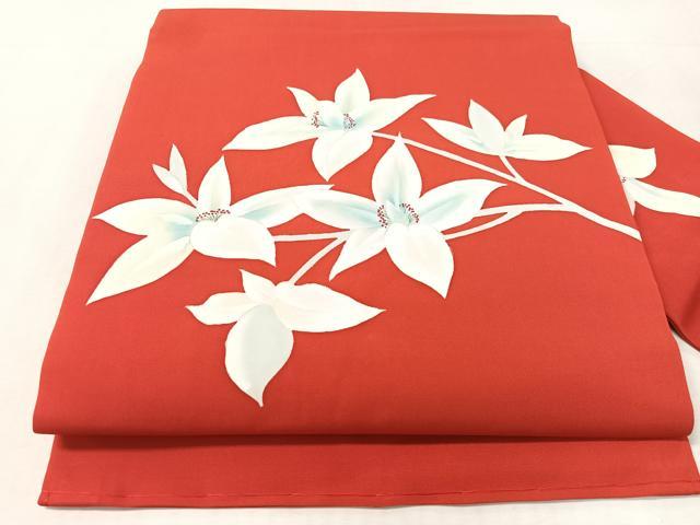 平和屋着物●塩瀬　九寸名古屋帯　手描き　枝花文　正絹　逸品　CABK4586vp