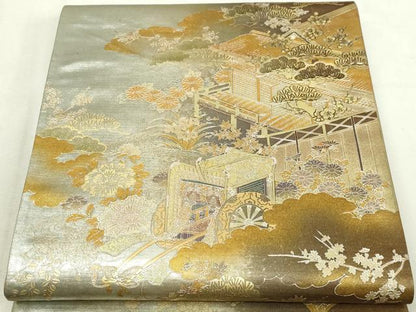平和屋本店▼高級染元　粋峰　林芳夫　京加賀友禅　六通柄袋帯　風景文　絲綢箔　純金　冊子付き　正絹　逸品　DABI4617sf