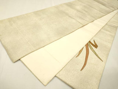 平和屋着物▼太鼓柄袋帯　駒刺繍　草葉文　金糸　正絹　逸品　DABH7837fe